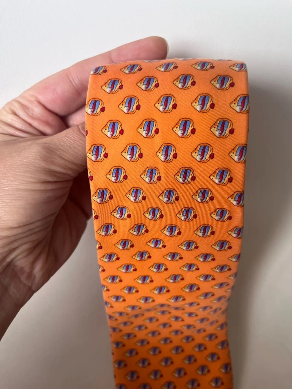 J. Crew Silk Tie Fish Pattern Orange